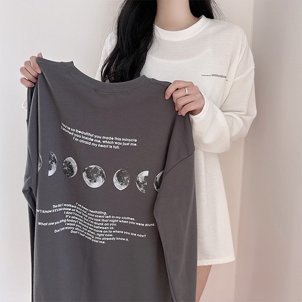 유니, 작은달 프린팅 오버핏 긴소매 티셔츠