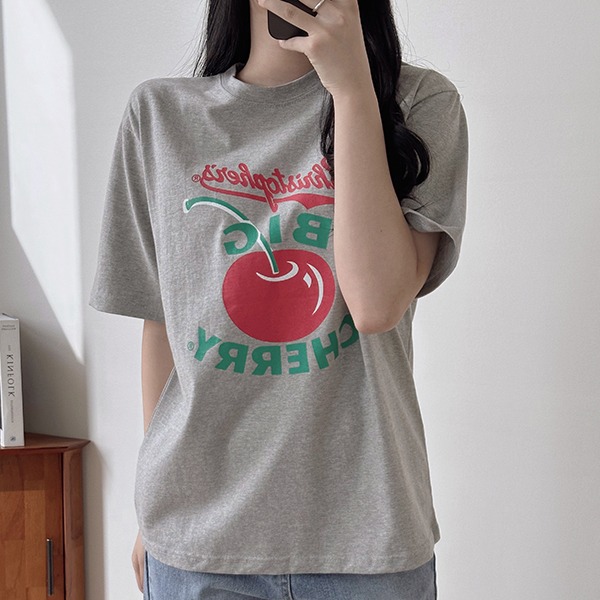 빅체리 프린팅 오버핏 반소매 티셔츠