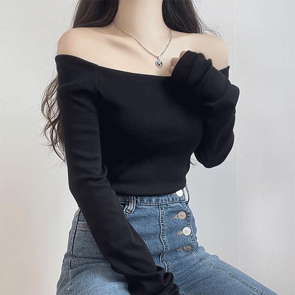 ♥여리한 섹시미♥ 에듀 오프숄더 긴소매 무지 티셔츠