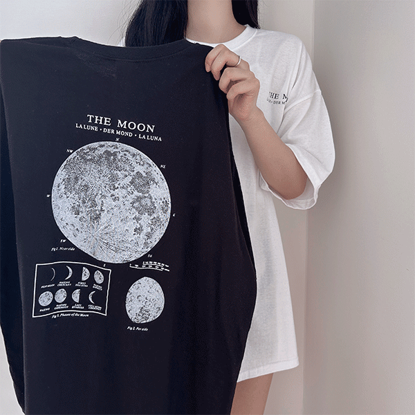더문 백프린팅 오버핏 반소매 티셔츠