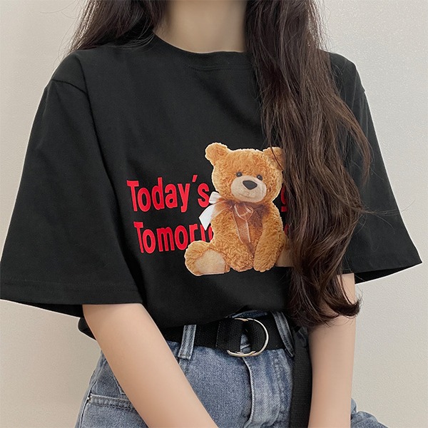 [무료배송] 투데이 앉은곰, 박시 베어 프린팅 반팔 티셔츠