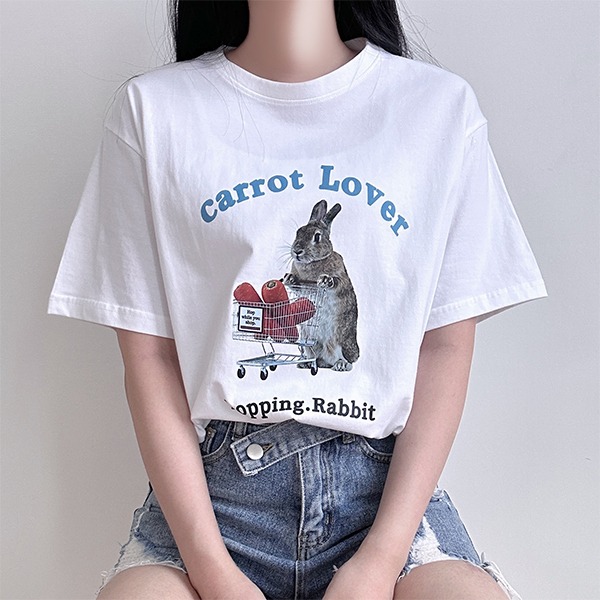 캐롯 래빗 프린팅 반소매 티셔츠