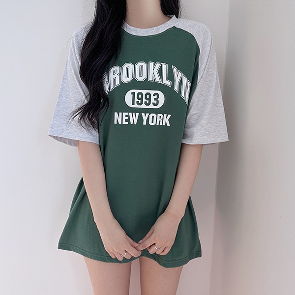 [오버핏] 브루클린 레터링 레글런 반소매 티셔츠